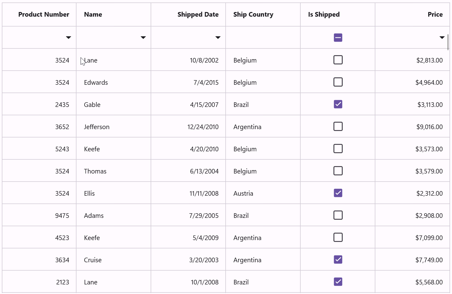 .NET MAUI DataGrid filter row